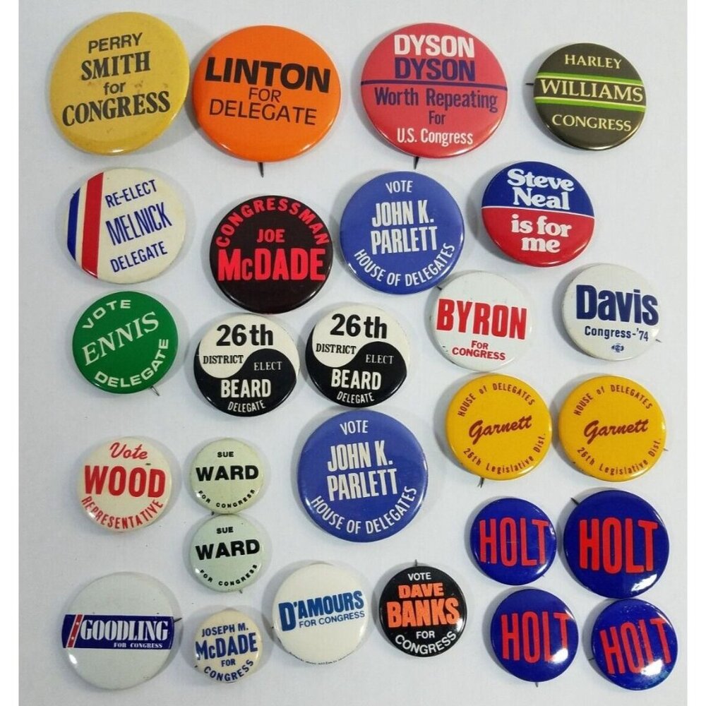 Lot of 27 Congressional Campaign Pinback Pin Buttons Holt McDade Dyson Davis